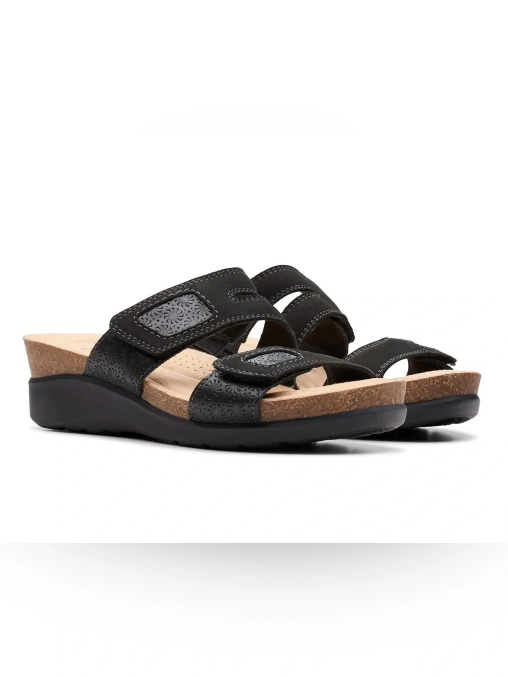 Clarks Calenne Maye Black Leather Flat Sandals